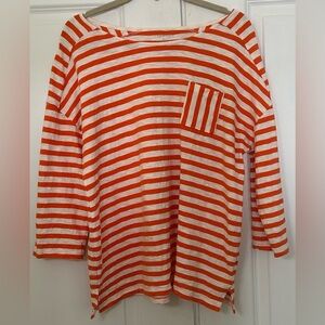 Talbots Women’s XL Orange and White Nautical 3/4 Sleeve Pullover Striped Top